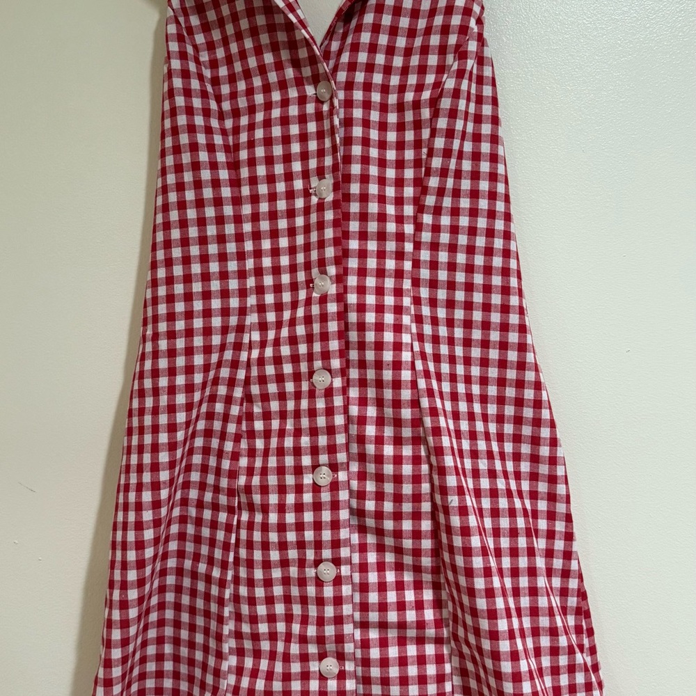 SHEIN Red and White Buttoned Sundress with Notched Collar